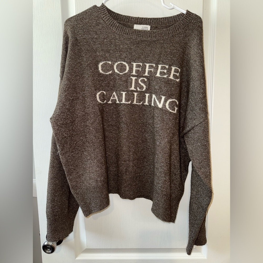 Women's Brown 'Coffee Is Calling' Crewneck Sweater